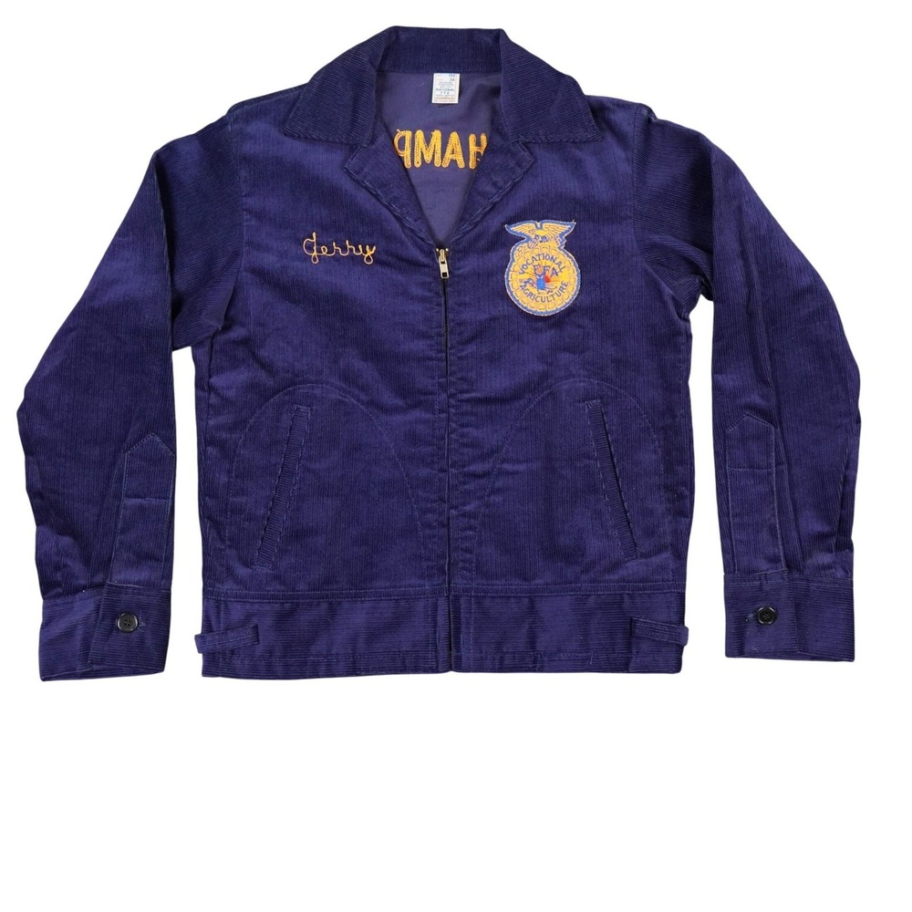 VTG 80s National FFA Jacket Men 36 Blue Manchester New Hampshire Corduroy Gerry - Picture 2 of 15